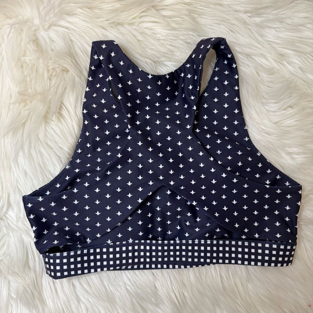 Navy and White Patterned Sports Bra - Picture 2 of 3